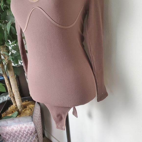 Free People Intimately FP Meg Rib Seamless Thong Bodysuit Mauve Large - Picture 4 of 8